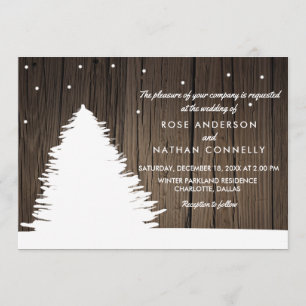 Rustic Wood   Tree   Winter Christmas Wedding Invitation