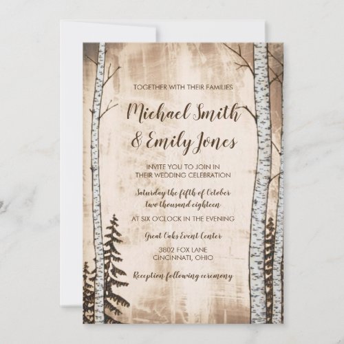 Rustic Wood  Trees Wedding Invitations