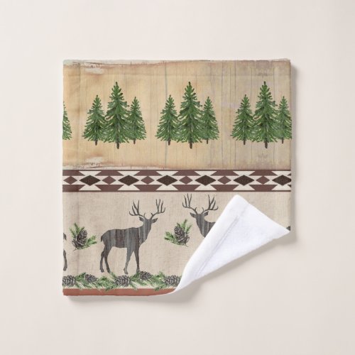 Rustic Wood Tribal Deer Mountain Lake Bath Decor Wash Cloth