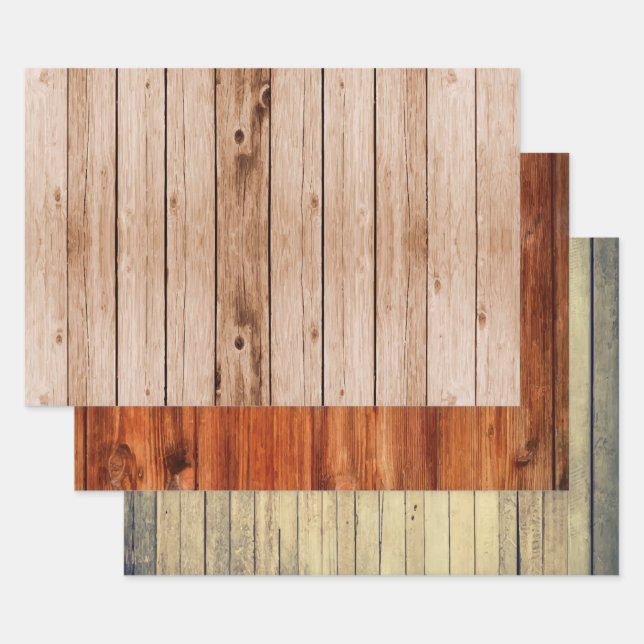 Rustic Wood Trio Wrapping Paper Sheets (Set)