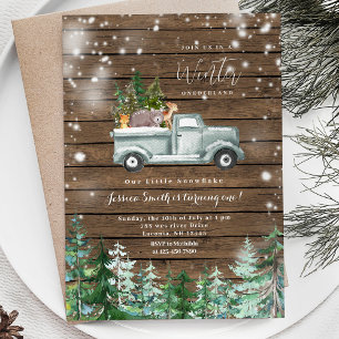 Rustic Wood Truck Winter Onederland 1st birthday Invitation