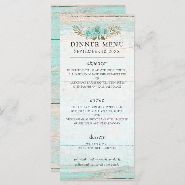  Rustic Wood Turquoise Floral Country Chic Wedding Program (Front/Back)