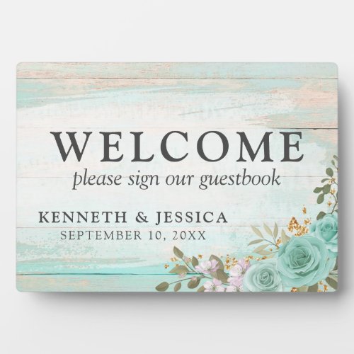 Rustic Wood Turquoise Floral Welcome Wedding Plaque