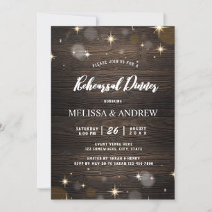 Rustic Wood Twinkle & Light Rehearsal Dinner  Invitation