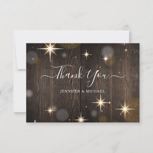 Rustic Wood Twinkle  Light Wedding Thank You Card