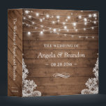 Rustic Wood Twinkle Lights Lace Wedding 3 Ring Binder<br><div class="desc">Rustic Wood Twinkle Lights Lace Wedding Planner Binder. 
(1) For further customization,  please click the "customize further" link and use our design tool to modify this template. 
(2) If you need help or matching items,  please contact me.</div>