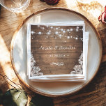 Rustic Wood Twinkle Lights Lace Wedding Napkins<br><div class="desc">Rustic Wood Twinkle Lights Lace Wedding Paper Napkin.
(1) For further customization,  please click the "customize further" link and use our design tool to modify this template. 
(2) If you need help or matching items,  please contact me.</div>