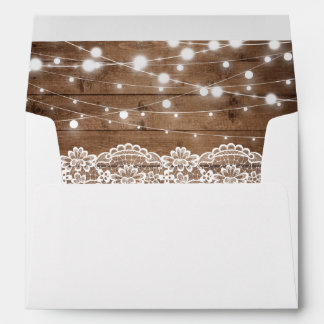 Rustic Wood Twinkle Lights Lace with your Address Envelope