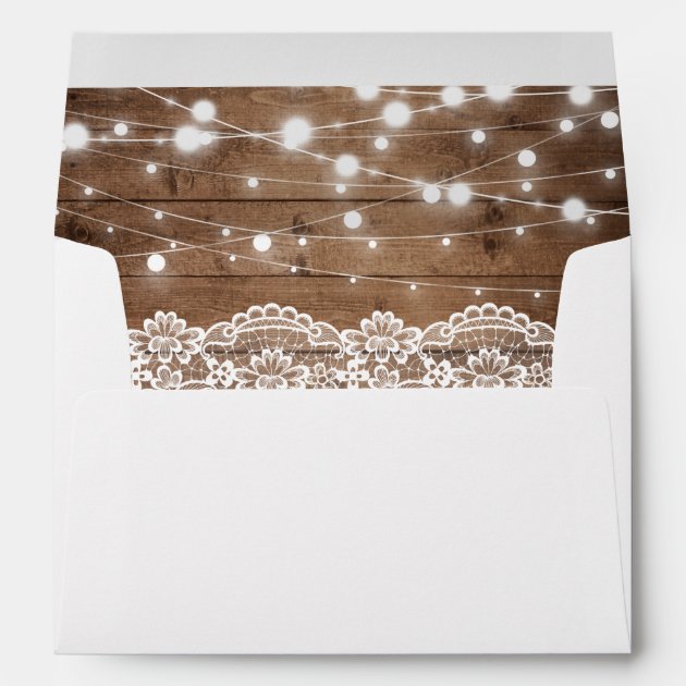Rustic Wood Twinkle Lights Lace With Your Address Envelope