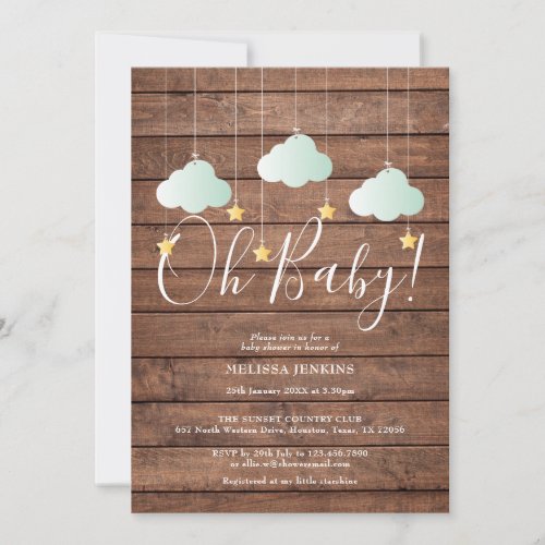 Rustic Wood Twinkle Twinkle Oh Baby Baby Shower Invitation