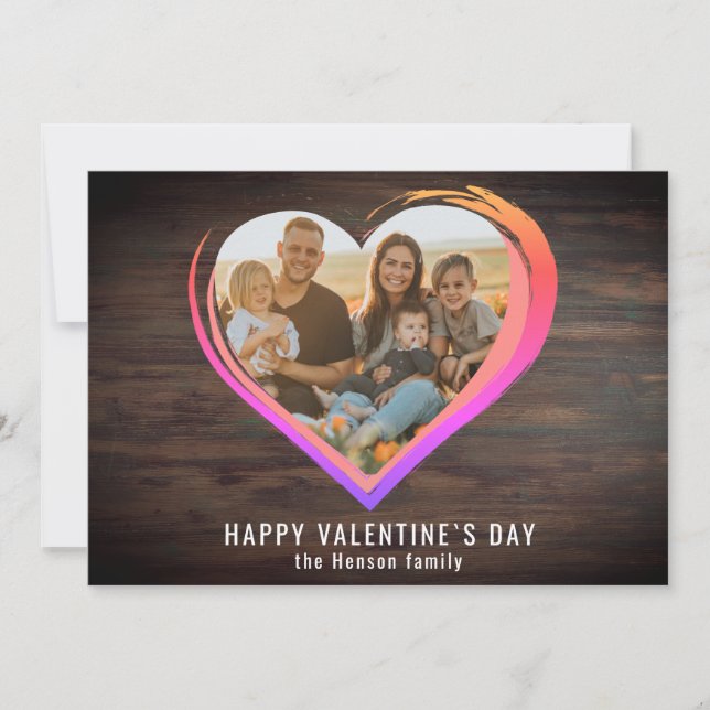 Rustic Wood Two Hearts Photo Happy Valentine`s Day Holiday Card (Front)