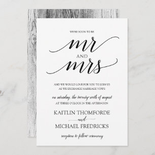 Rustic Wood Typography Wedding Invitations Black
