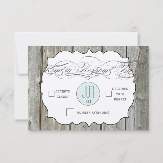 Rustic Wood Typography Wedding RSVP Invitations (Front)