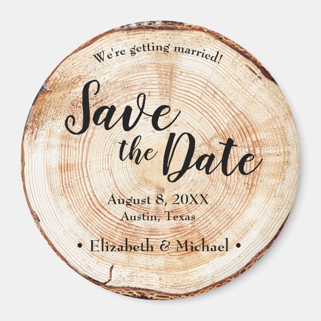 Rustic Wood Unique Wedding Save the date Magnet (Front)