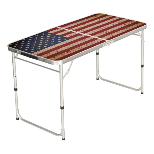 Rustic Wood USA American Flag Beer Pong Table (Angled)