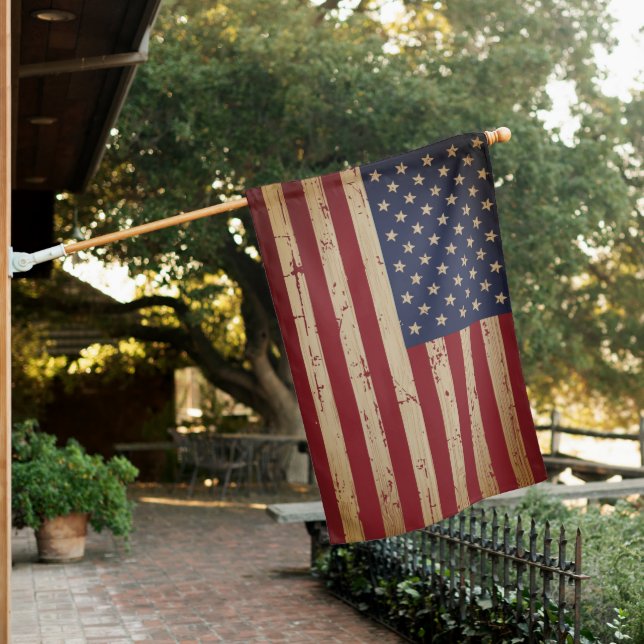 Rustic Wood USA American Flag House Flag (In SItu)
