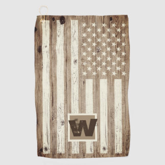 Rustic Wood USA Flag Monogram Golf Towel