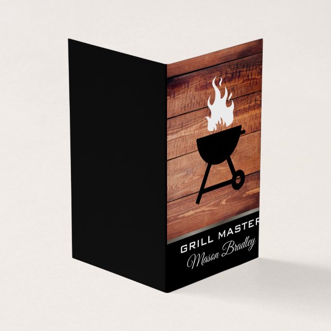 Rustic Wood Utensils bbq grill master Business Card (Outside)
