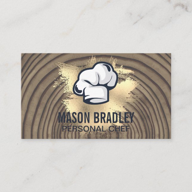 Rustic Wood Utensils | Gold Foil Splatter Business Card (Front)