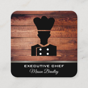 Rustic Wood Utensils Grill Master Chef Square Business Card