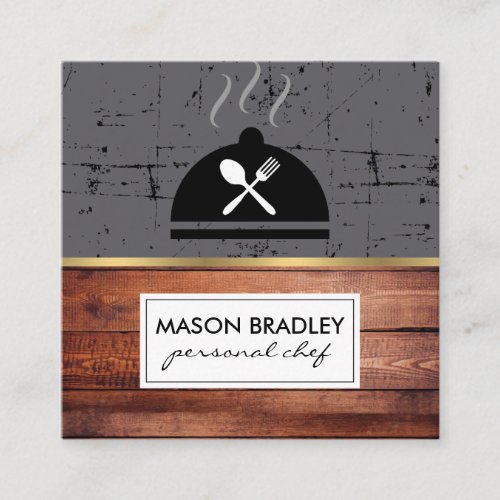 Rustic Wood Utensils Grill Personal Chef Square Business Card