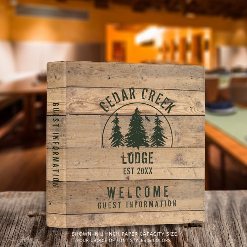 Rustic Wood Vacation Rental Welcome Guest 3 Ring Binder