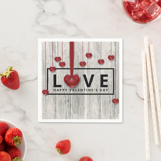 Rustic Wood Valentine's Day LOVE Modern Red Hearts Napkins (Insitu)