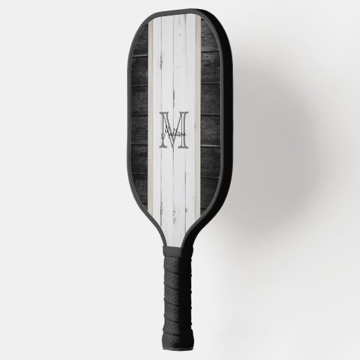 Rustic Wood Vertical Stripe Black White Pickleball Paddle | Zazzle