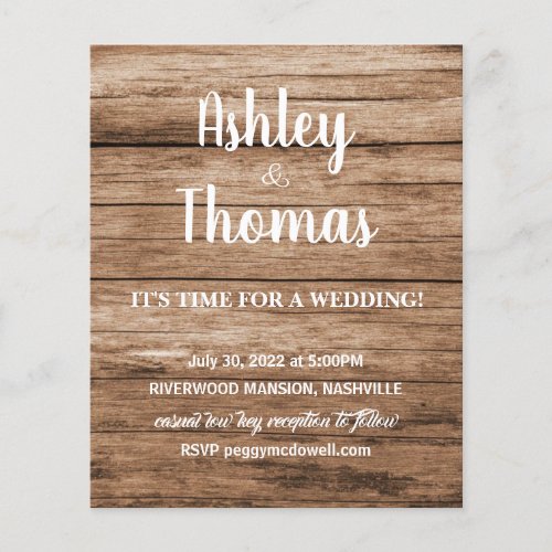 Rustic wood vibe natural wedding invite