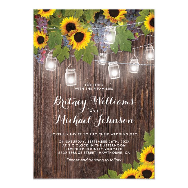 Rustic Wood Vineyard Sunflower Wedding Invitation