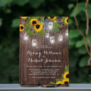 Rustic Wood Vineyard Sunflower Wedding Invitation