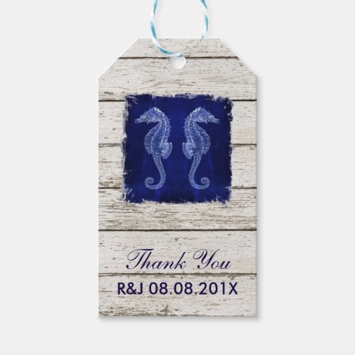 rustic wood vintage blue seahorse wedding favor gift tags