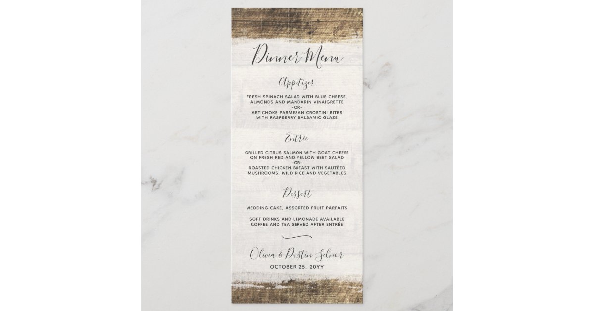 Rustic Wood Vintage Country Custom Wedding Menu | Zazzle