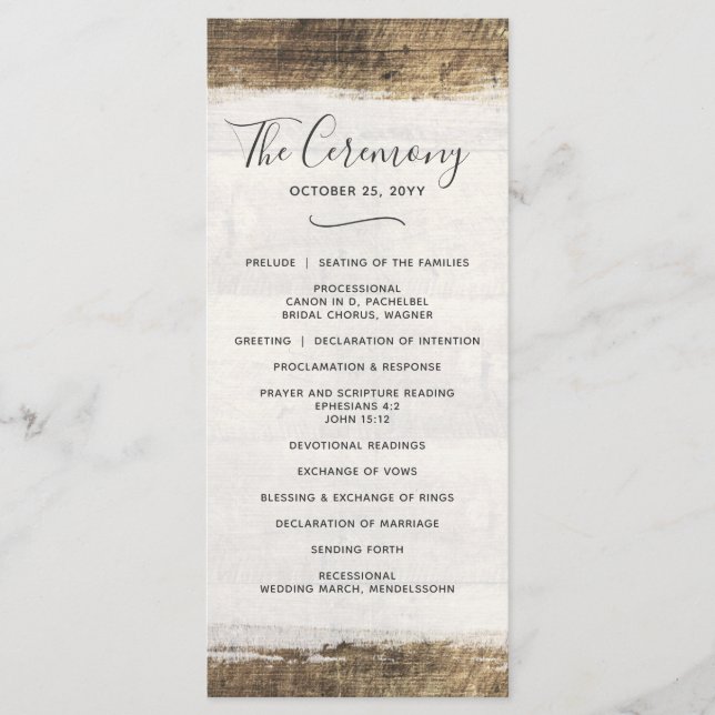 Rustic Wood Vintage Country Custom Wedding Program (Front)