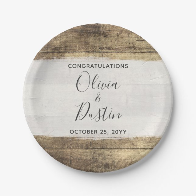 Rustic Wood Vintage Country Farmhouse Wedding Paper Plates (Front)