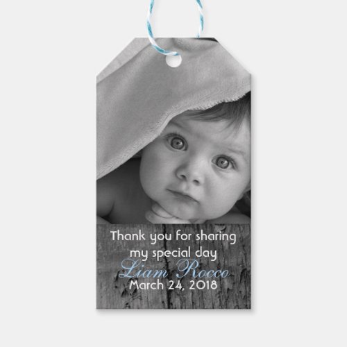Rustic Wood Vintage Cross Baptism Thank You Photo Gift Tags