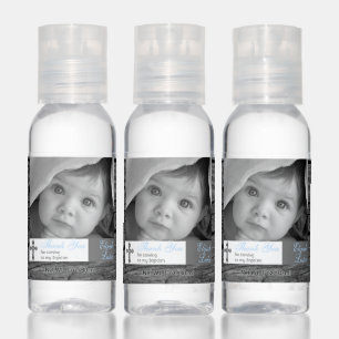Rustic Wood Vintage Cross Photo Baptism Thank You Hand Sanitizer
