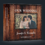 Rustic wood vintage frame country photo wedding 3 ring binder<br><div class="desc">Rustic wood with vintage frame bride & groom wedding album.
You can add your own text,  photo,  names and date to personalize the album.</div>
