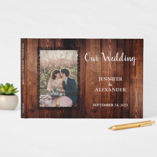 Rustic wood vintage frame country photo wedding guest book