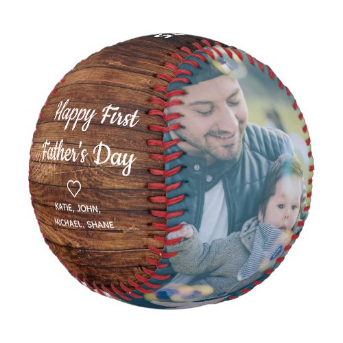 Rustic Wood Vintage Happy First Fathers Day Photo Baseball