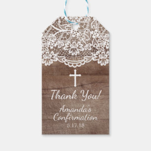 Rustic Wood Vintage Lace Confirmation Gift Tag