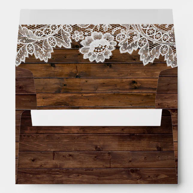 Rustic Wood Vintage Lace Envelope | Zazzle