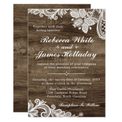 Rustic Wood & Vintage Lace Wedding Invitation