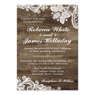Rustic Wood & Vintage Lace Wedding Invitation