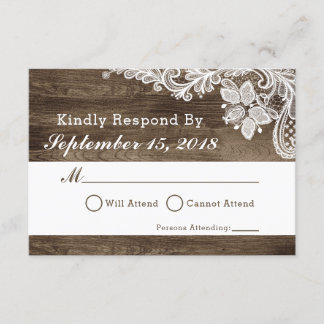 Rustic Wood & Vintage Lace Wedding Invitation RSVP