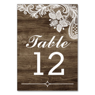 Rustic Wood & Vintage Lace Wedding Table Number