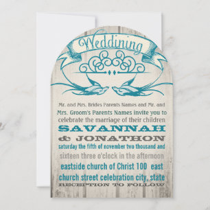 Rustic Wood Vintage Love bird Wedding Invitation