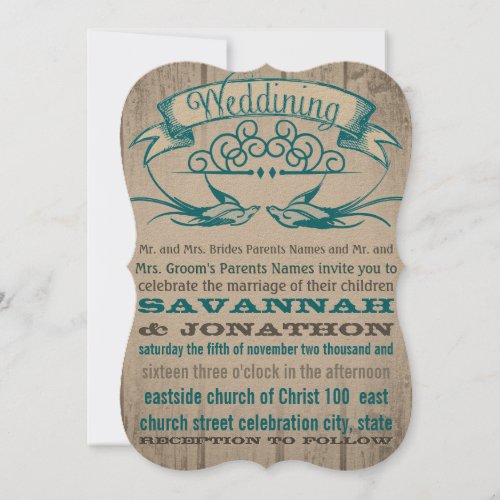 Rustic Wood Vintage Love bird Wedding Invitation