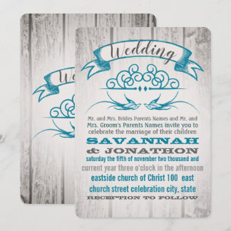 Rustic Wood Vintage Love bird Wedding Invitation