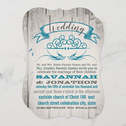 Rustic Wood Vintage Love bird Wedding Invitation